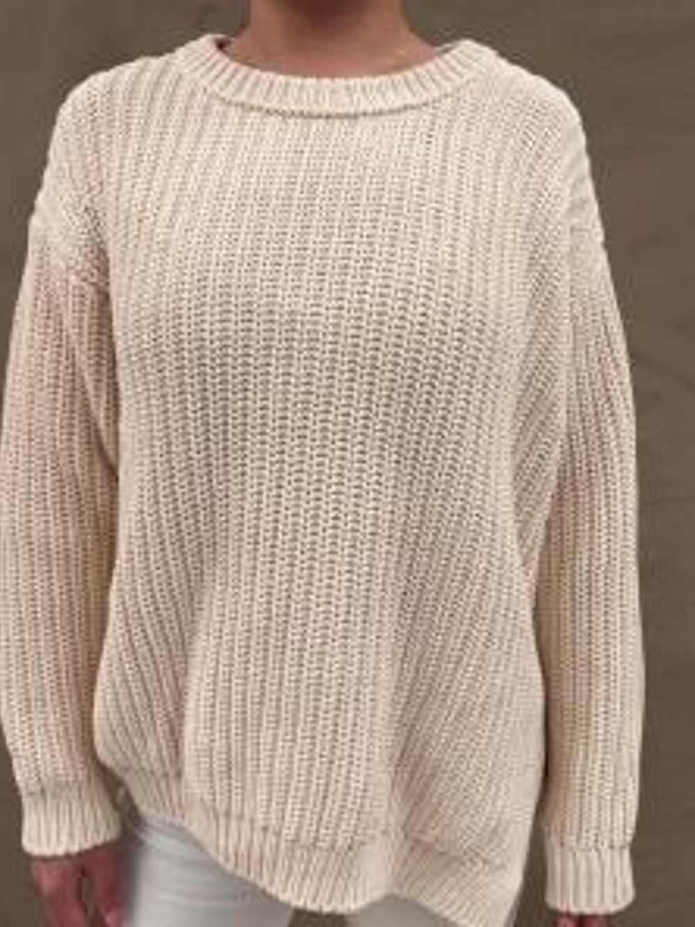 aerie Cream Ribbed Crewneck Sweater